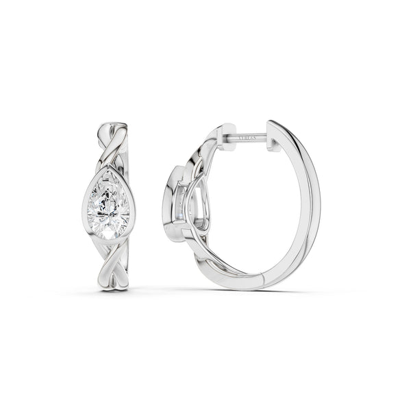 Twisted Bezel Pear Huggie Hoops