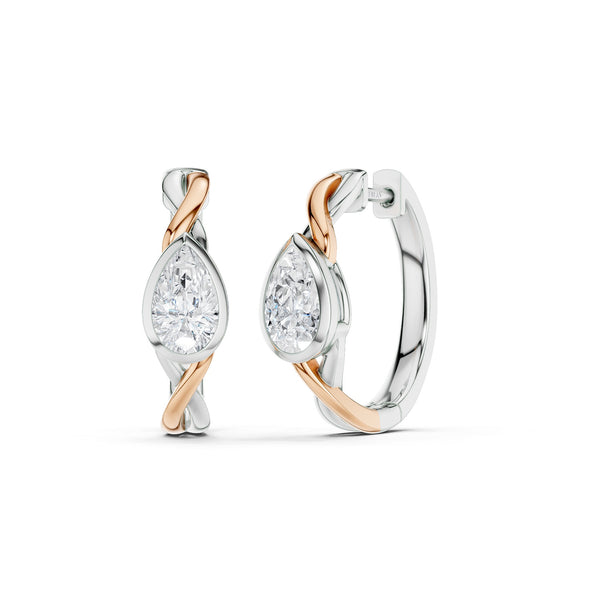Twisted Bezel Pear Huggie Hoops