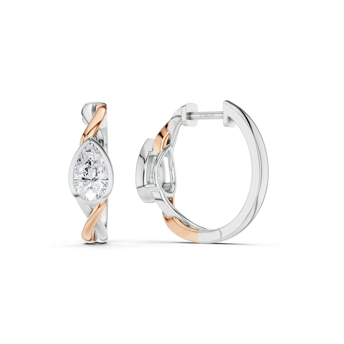 Twisted Bezel Pear Huggie Hoops