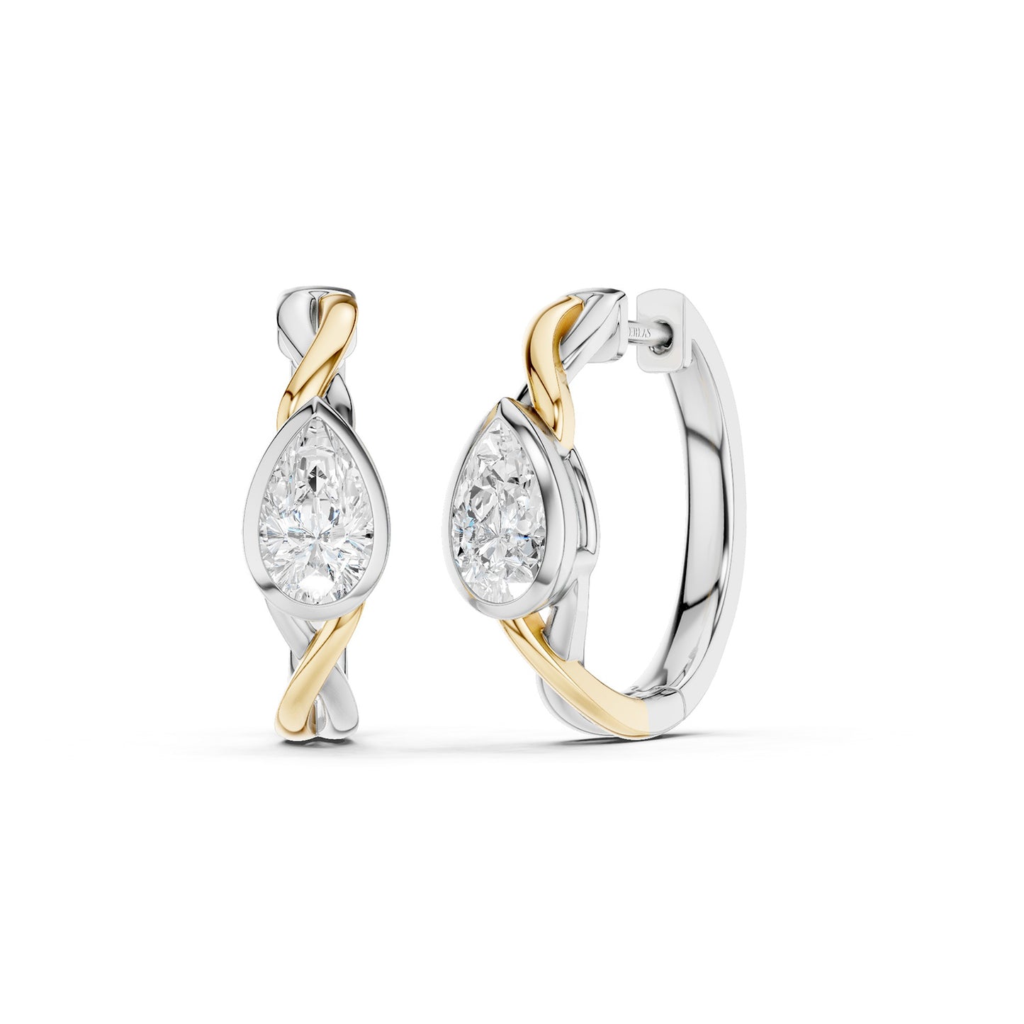 Twisted Bezel Pear Huggie Hoops