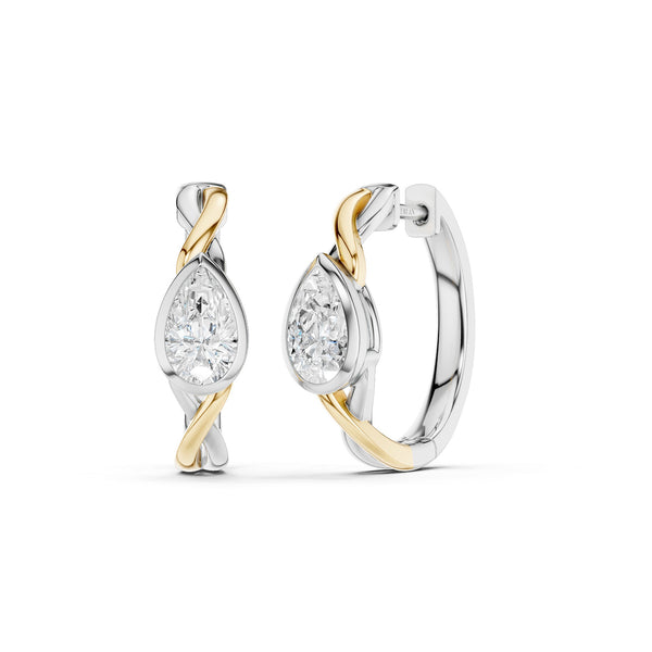 Twisted Bezel Pear Huggie Hoops