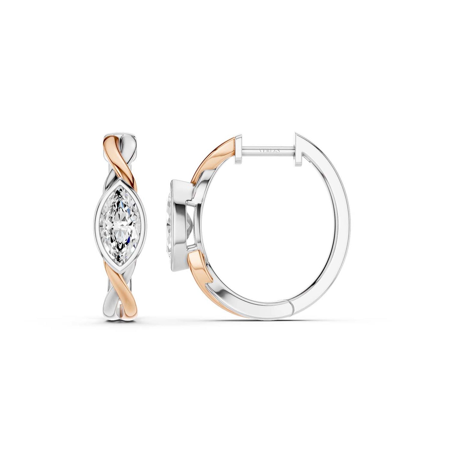 Twisted Marquise Bezel Huggie Hoops