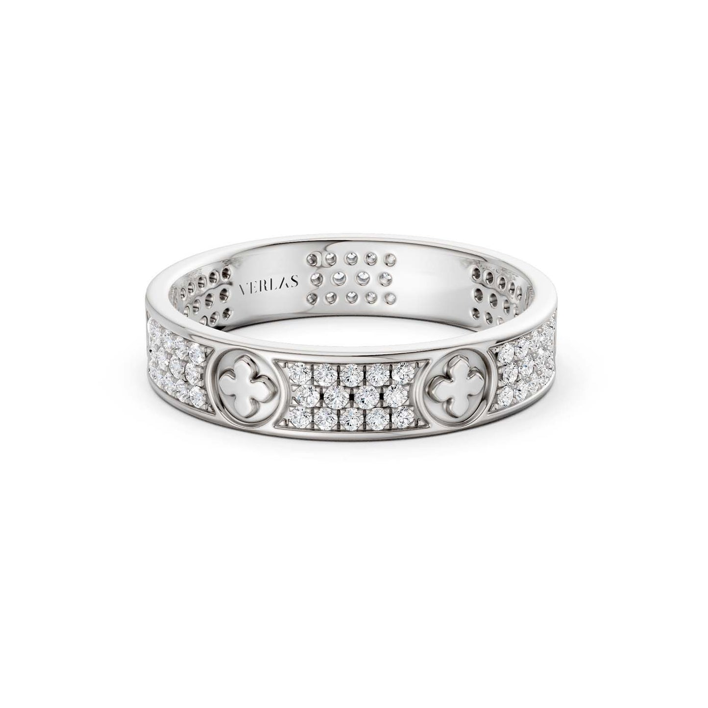La Fleur 4mm 4-Diamond Rows Round Band