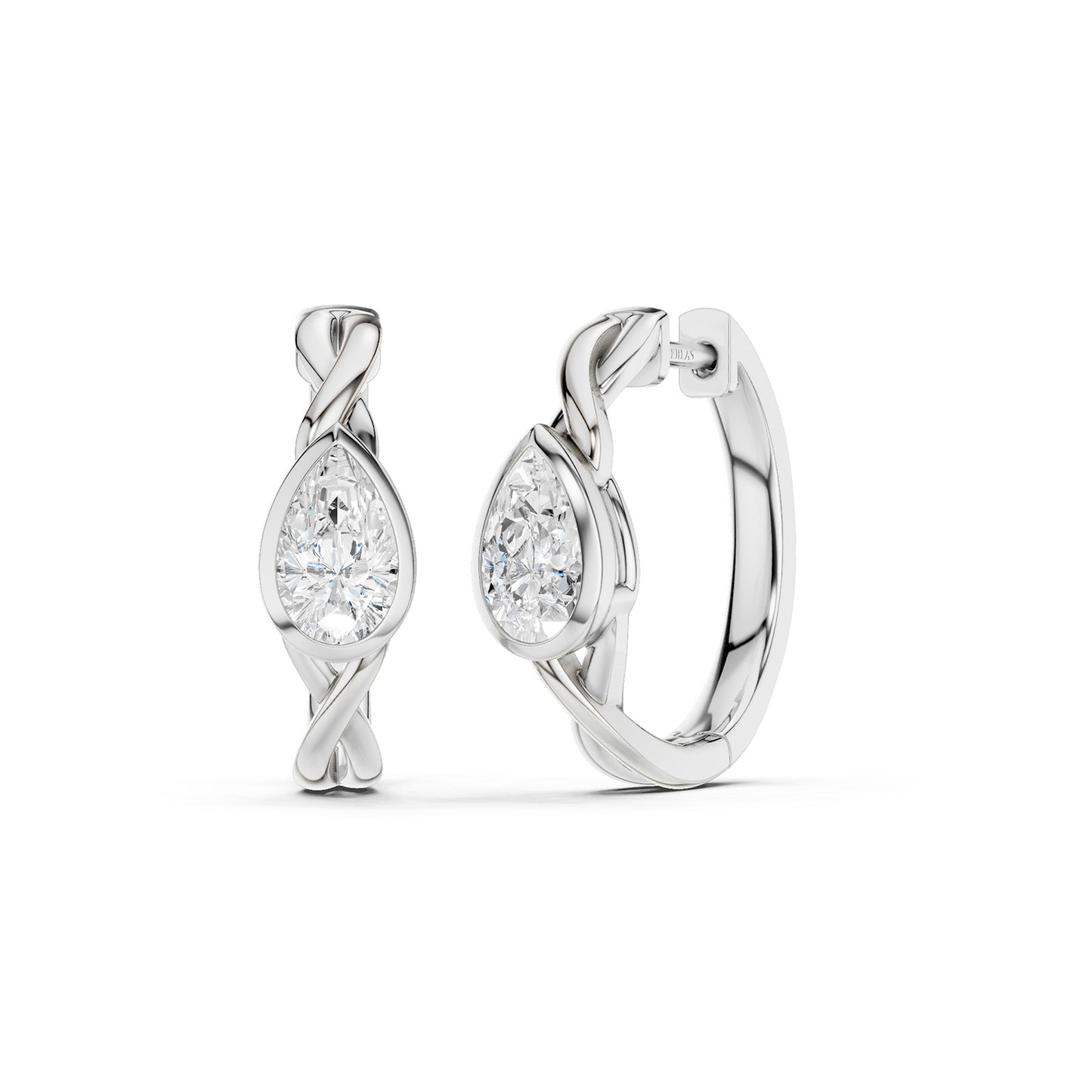 Twisted Bezel Pear Huggie Hoops