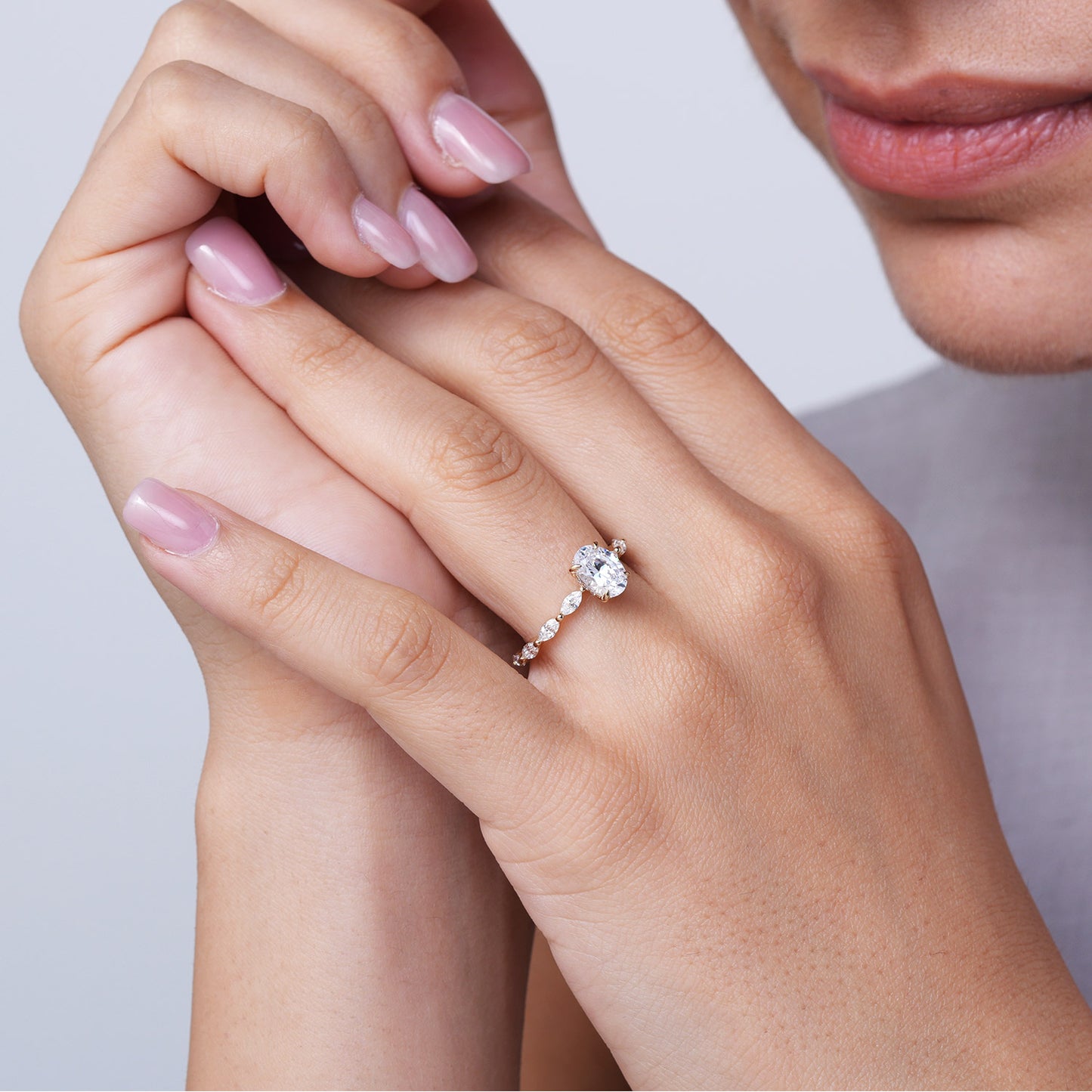 Oval-Marquise  Hidden Halo Diamond Ring