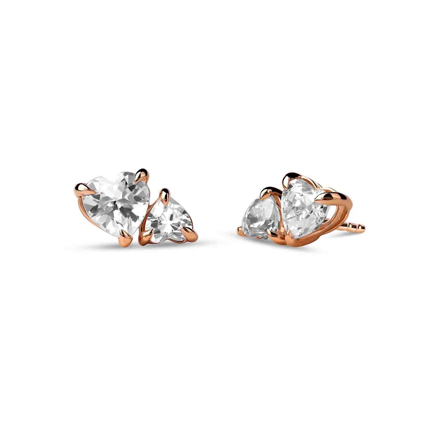 Asymmetrical Heart Diamond Toi et Moi Studs