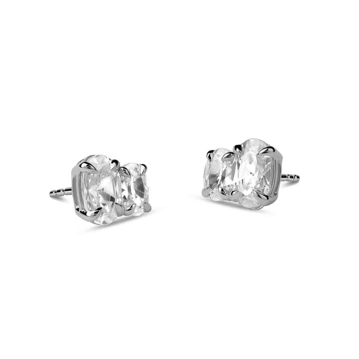 Asymmetrical Oval Diamond Toi et Moi Studs