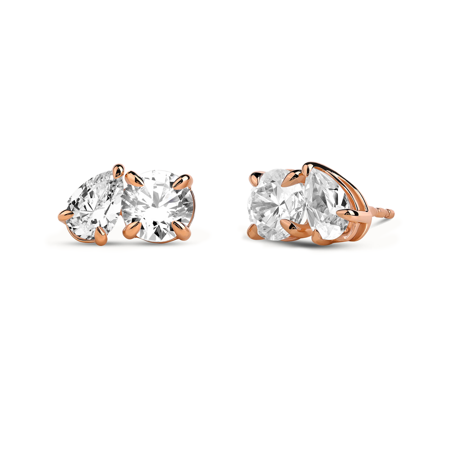 Pear-Round Diamond Toi et Moi Studs