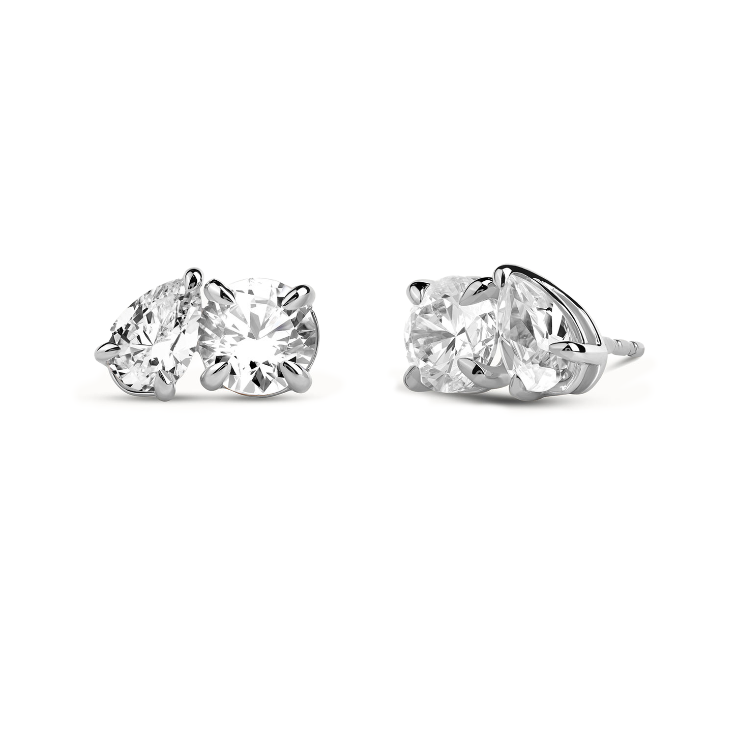 Pear-Round Diamond Toi et Moi Studs