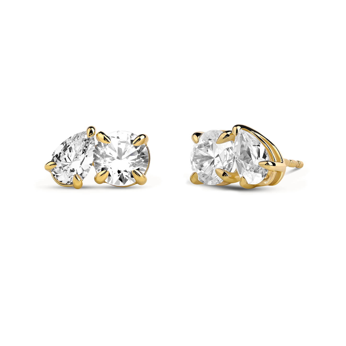 Pear-Round Diamond Toi et Moi Studs