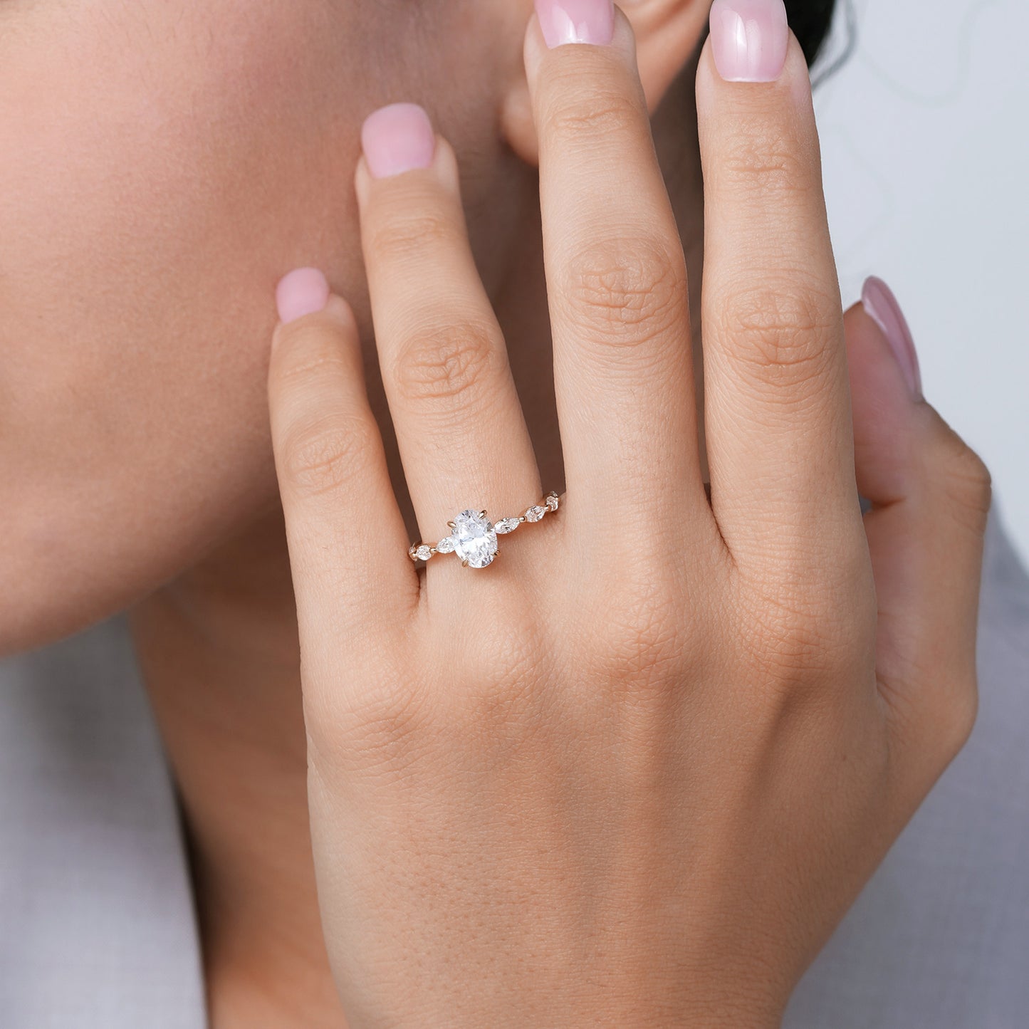 Oval-Marquise  Hidden Halo Diamond Ring