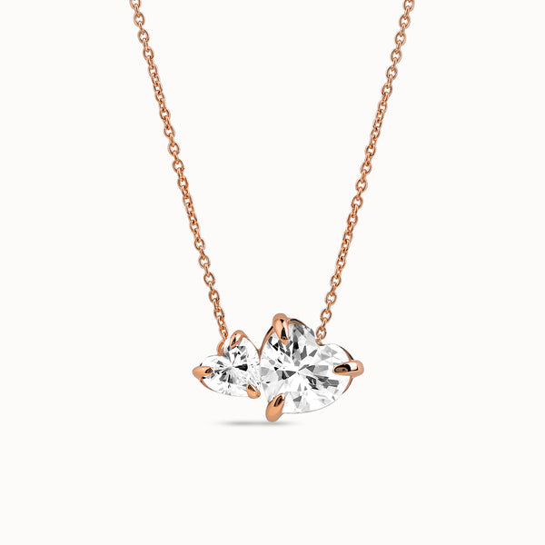 Asymmetrical Heart Diamond Toi et Moi Necklace