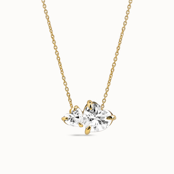 Asymmetrical Heart Diamond Toi et Moi Necklace