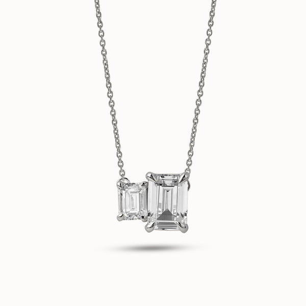 Asymmetrical Emerald Diamond Toi et Moi Necklace