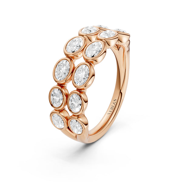 Two-Tier Oval Bezel-Set Diamond Band
