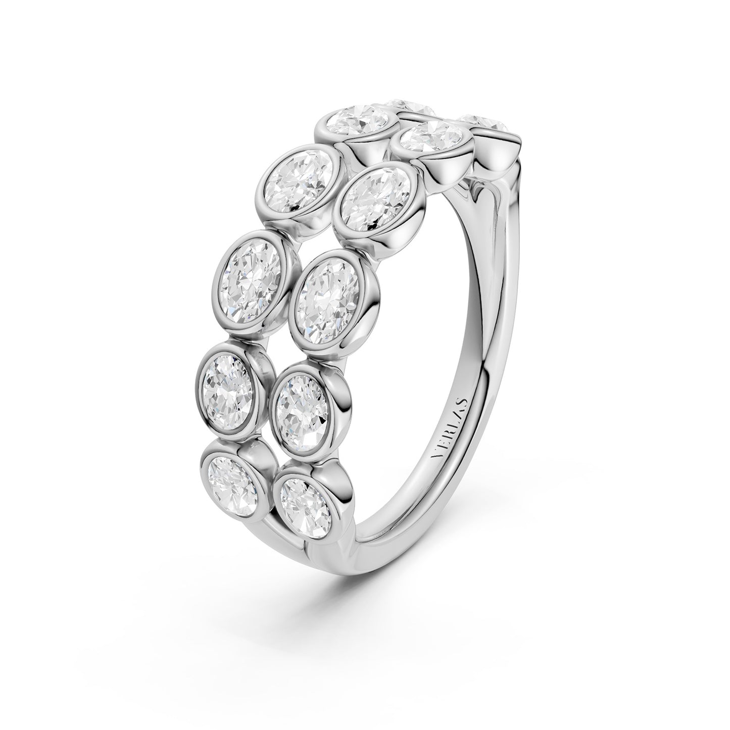 Two-Tier Oval Bezel-Set Diamond Band