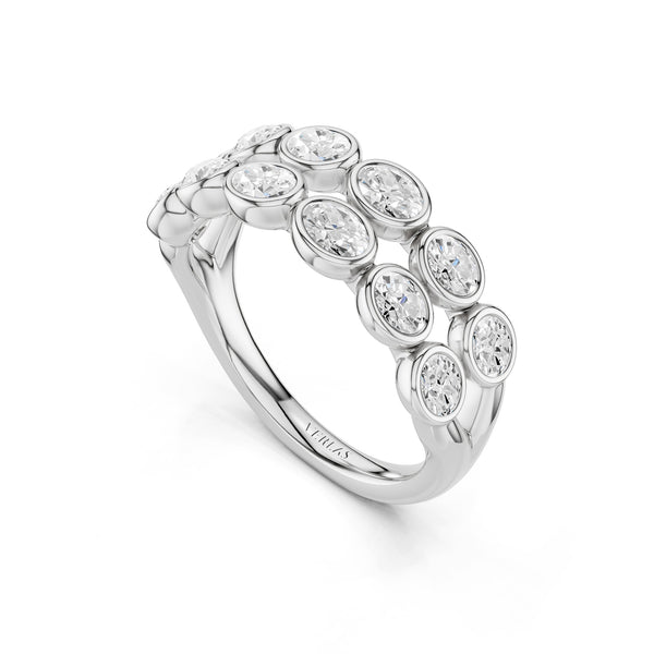 Two-Tier Oval Bezel-Set Diamond Band
