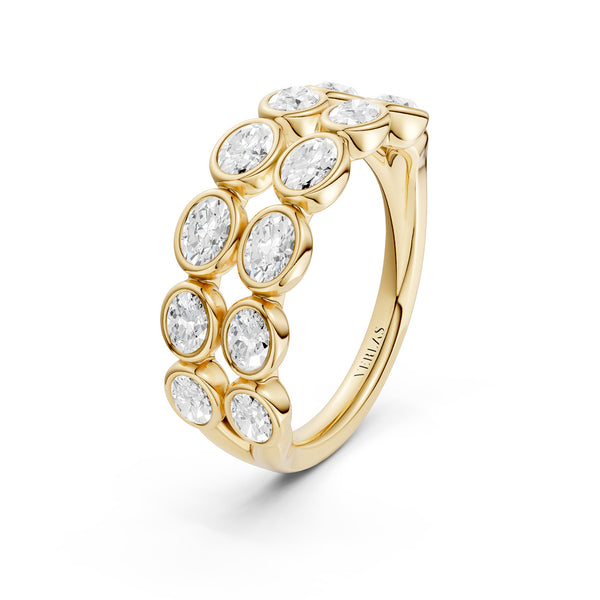 Two-Tier Oval Bezel-Set Diamond Band