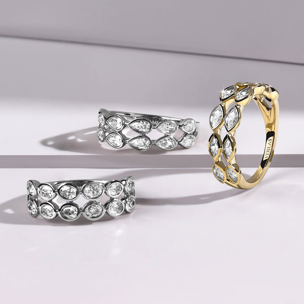 Two-Tier Pear Bezel-Set Diamond Band
