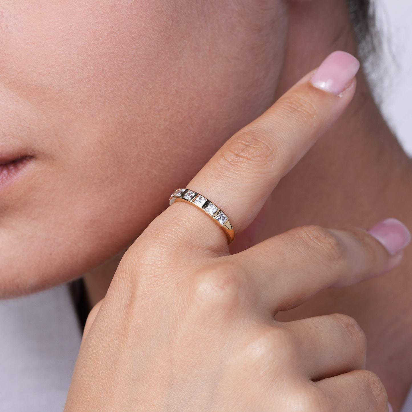 Princess Bezel-Set Half-Eternity Diamond Band