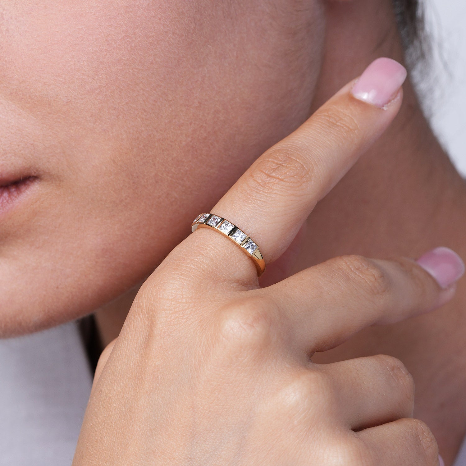 Princess Bezel-Set Half-Eternity Diamond Band