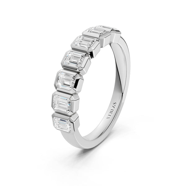 Emerald Bezel-Set Half-Eternity Diamond Band