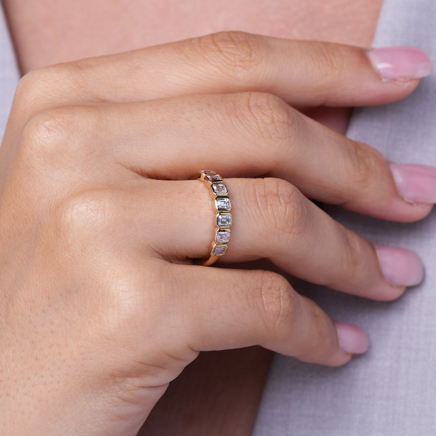 Emerald Bezel-Set Half-Eternity Diamond Band