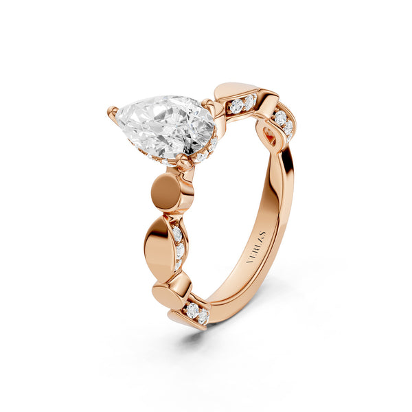 Pear Hidden Halo Accent Diamond Ring