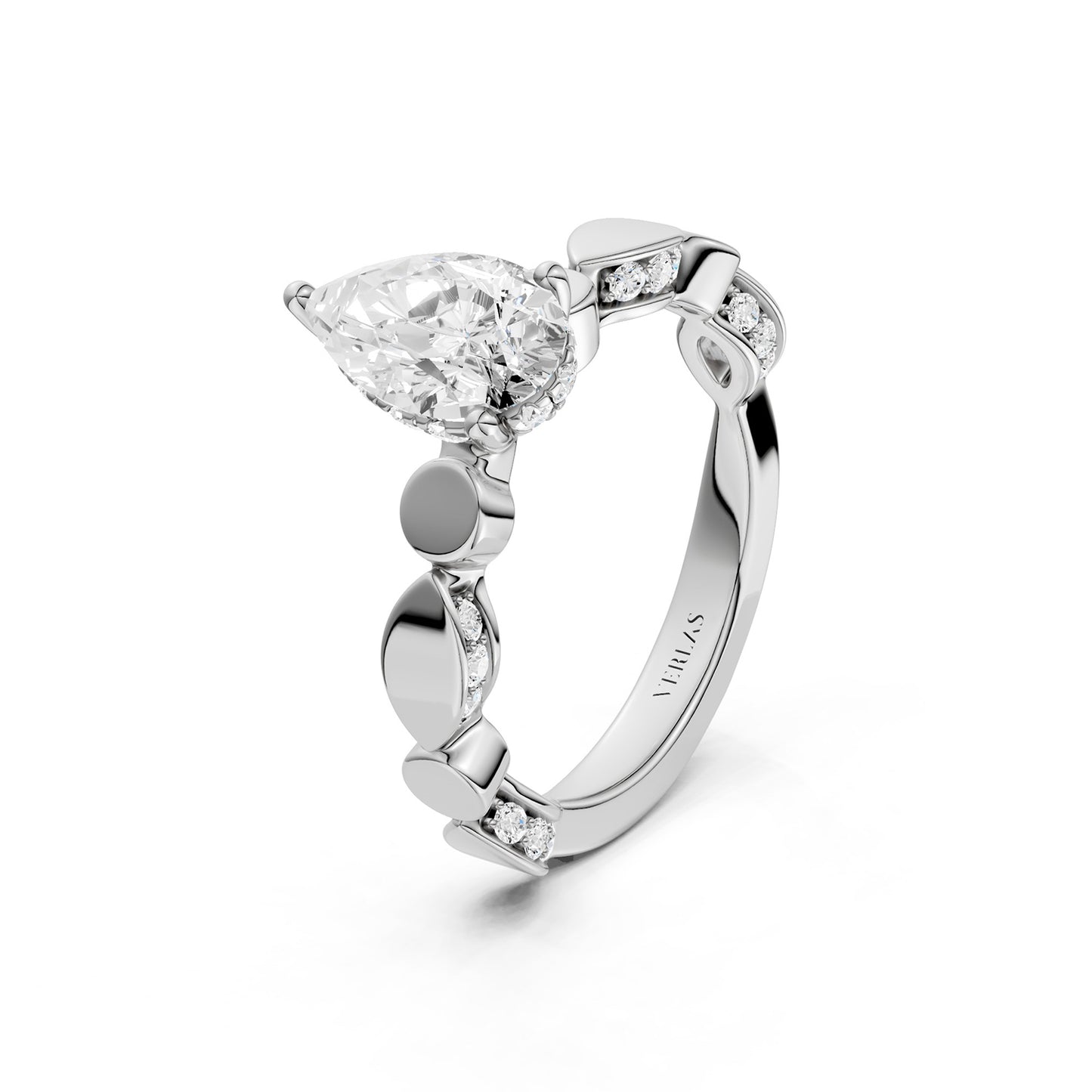 Pear Hidden Halo Accent Diamond Ring