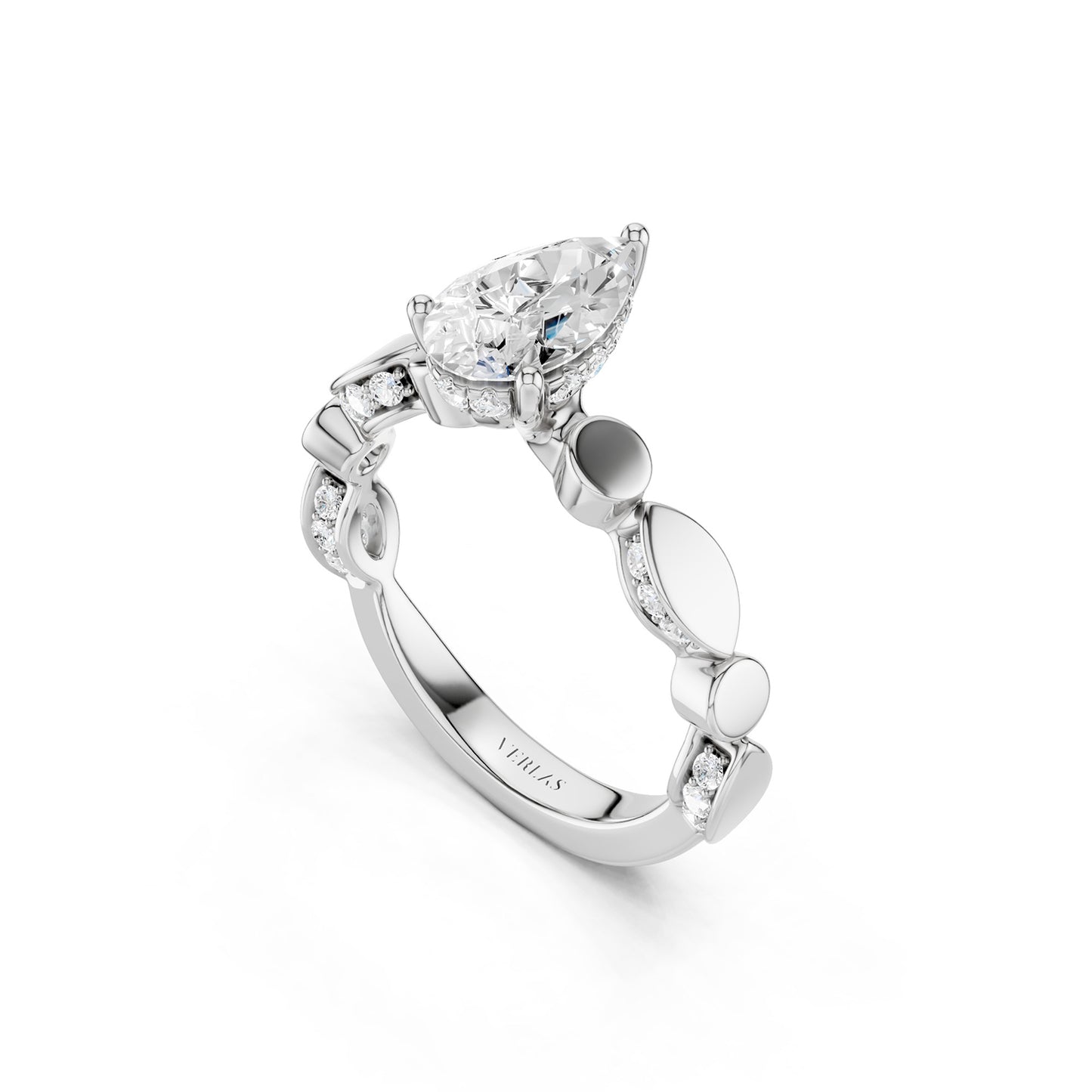 Pear Hidden Halo Accent Diamond Ring