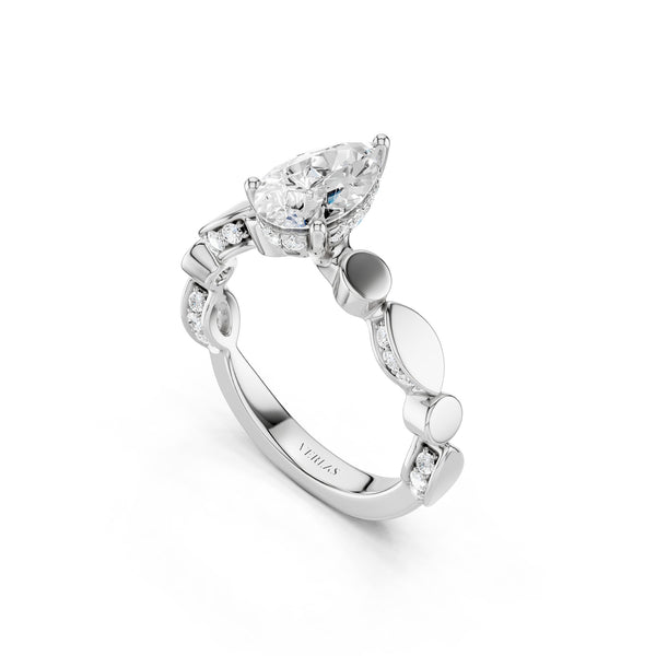Pear Hidden Halo Accent Diamond Ring