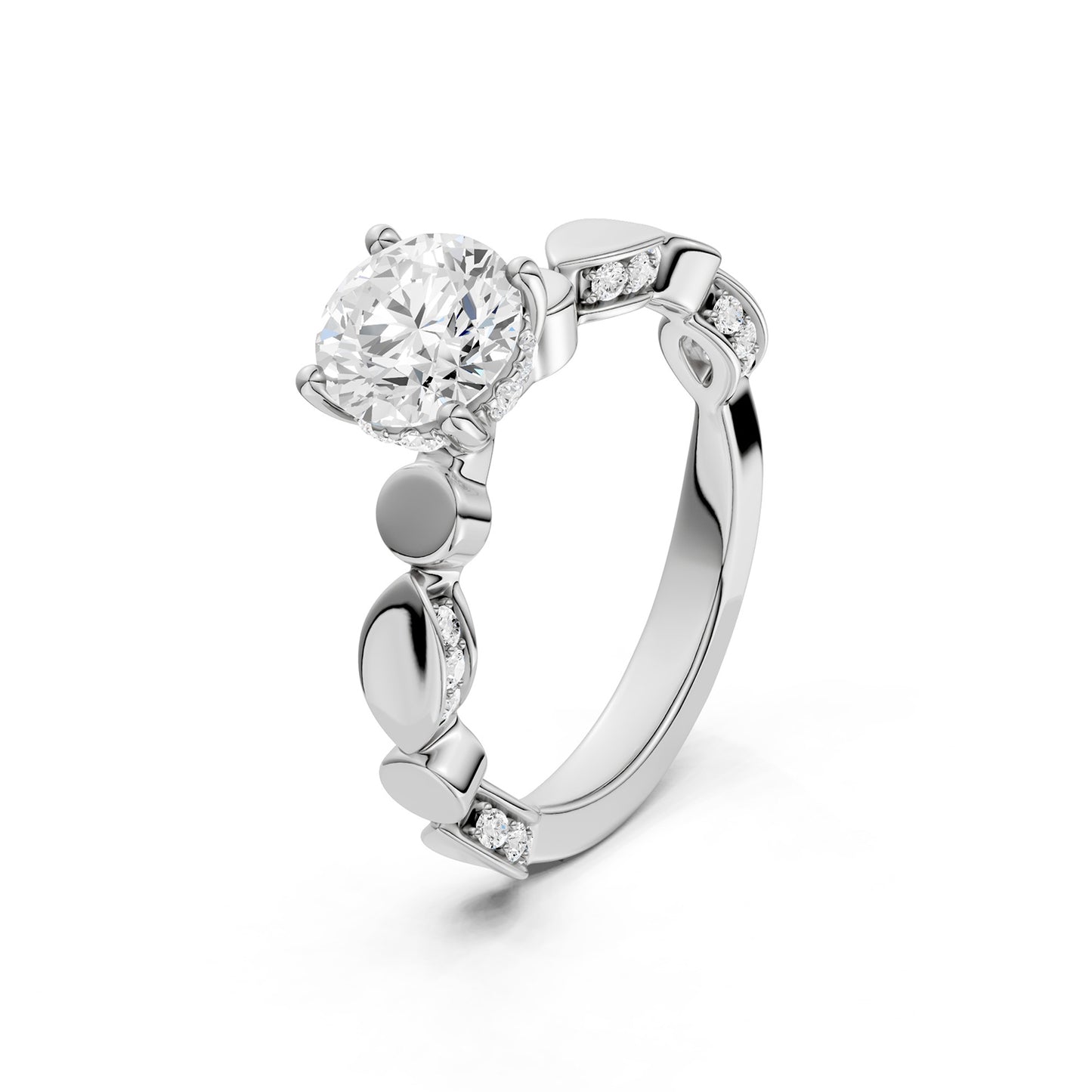 Round Hidden Halo Accent Diamond Ring