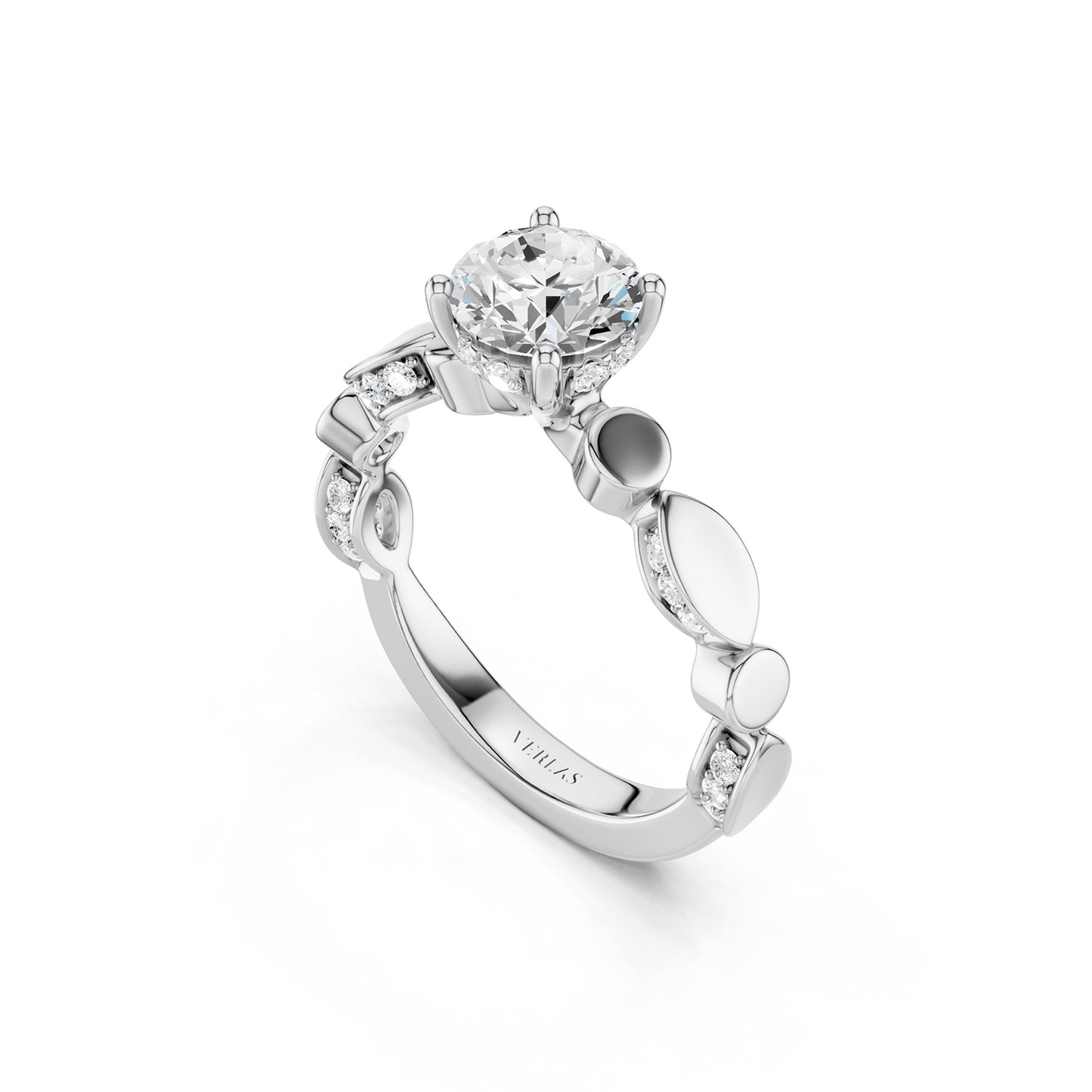 Round Hidden Halo Accent Diamond Ring