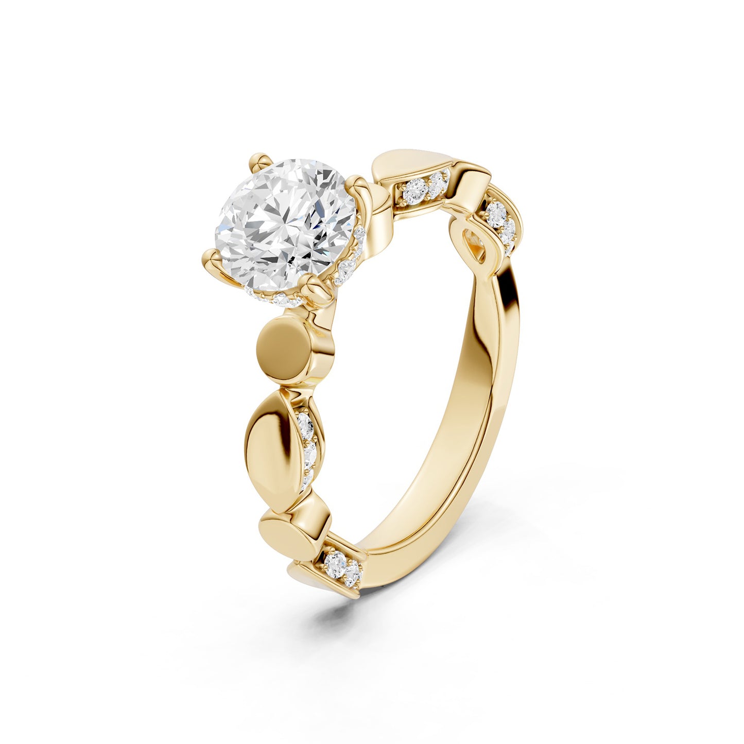 Round Hidden Halo Accent Diamond Ring