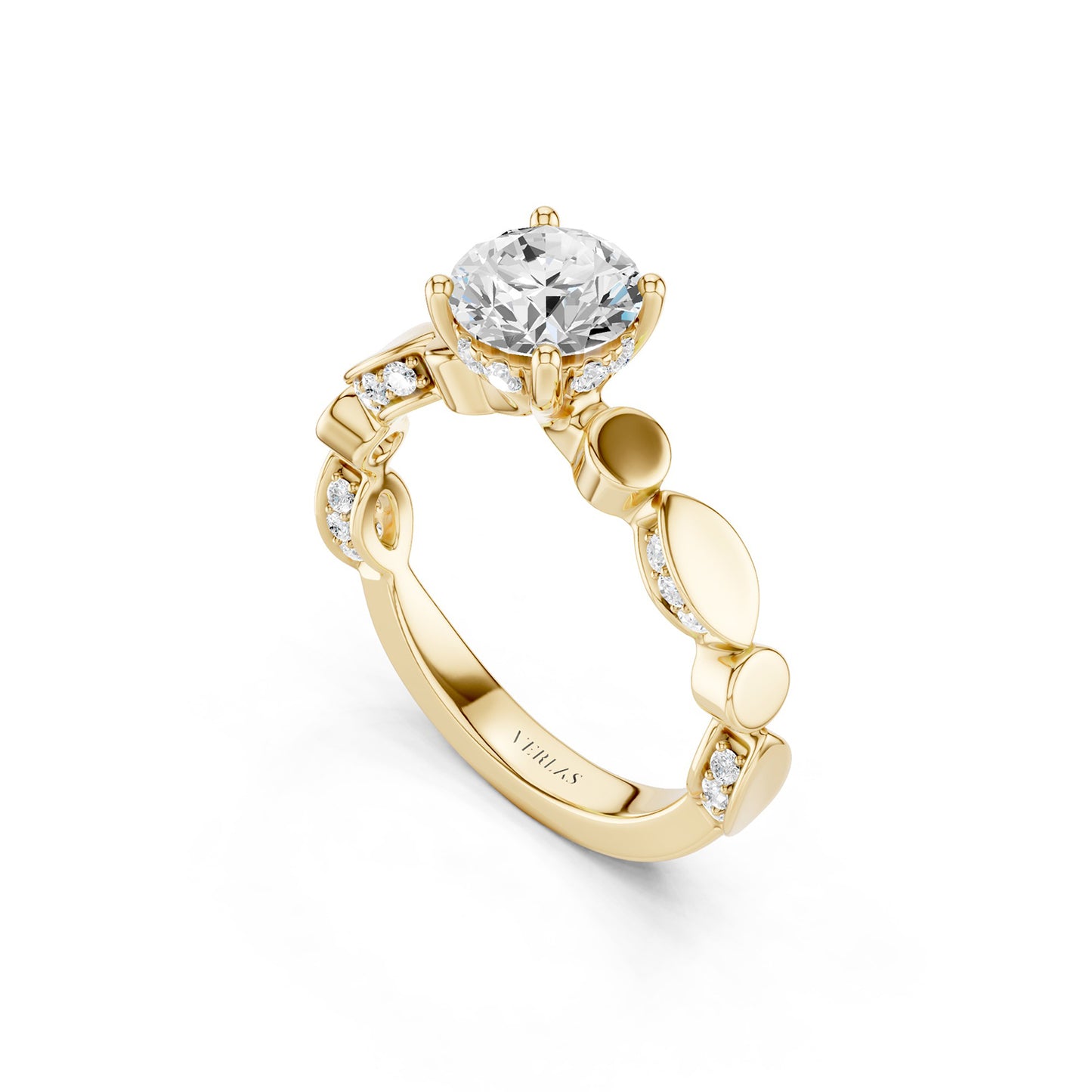 Round Hidden Halo Accent Diamond Ring