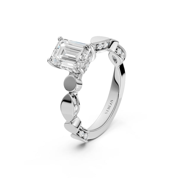 Emerald Hidden Halo Accent Diamond Ring