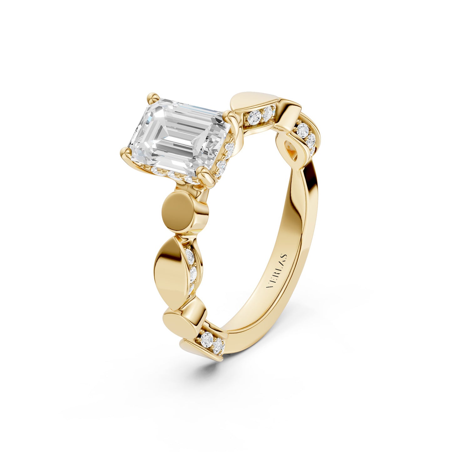 Emerald Hidden Halo Accent Diamond Ring