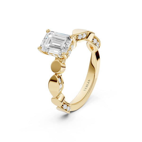 Emerald Hidden Halo Accent Diamond Ring