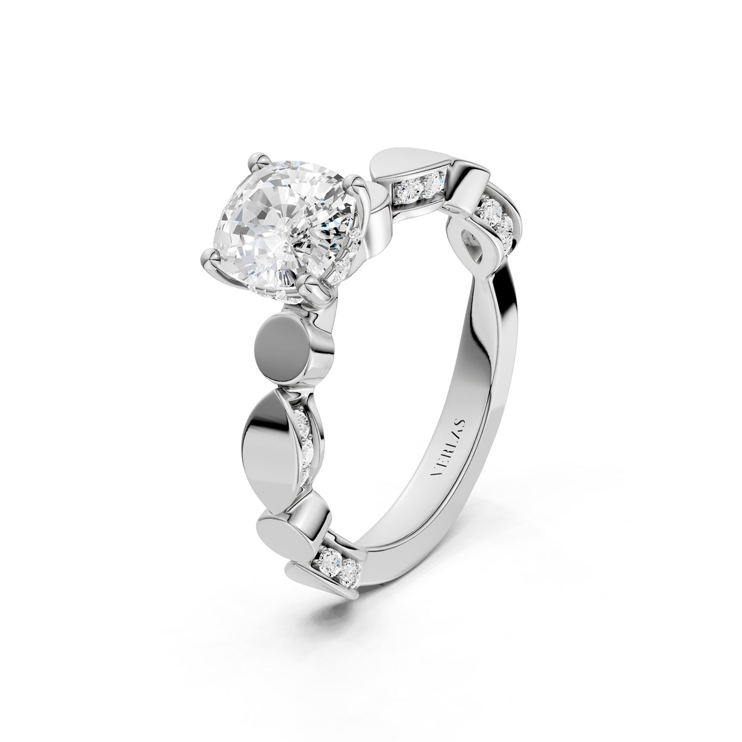 Cushion Hidden Halo Accent Diamond Ring