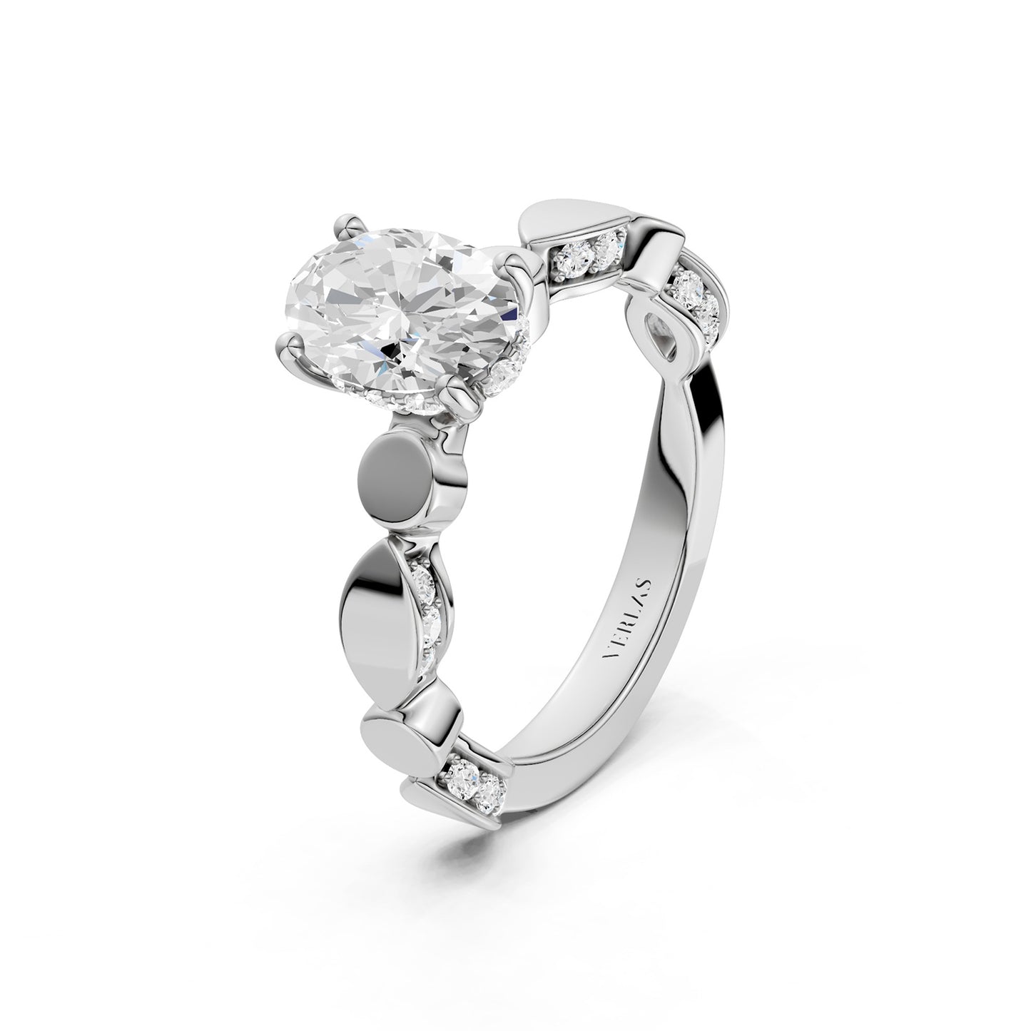 Oval Hidden Halo Accent Diamond Ring