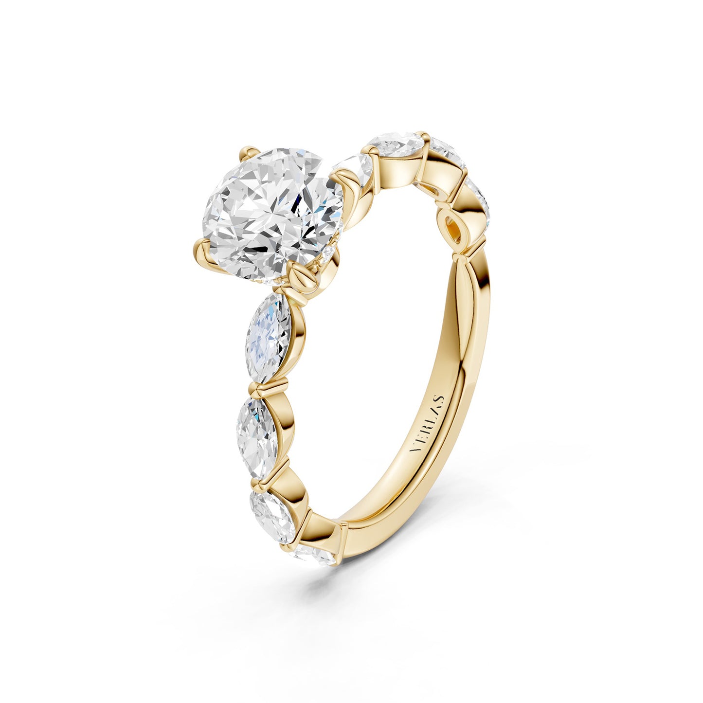 Round-Marquise Hidden Halo Diamond Ring