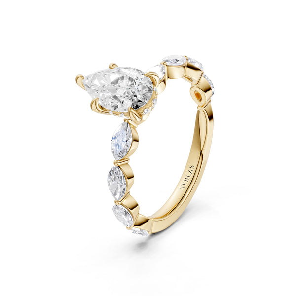 Pear-Marquise Hidden Halo Diamond Ring