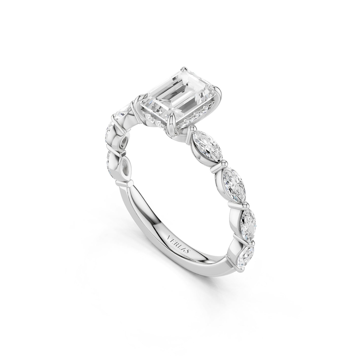 Emerald-Marquise Hidden Halo Diamond Ring