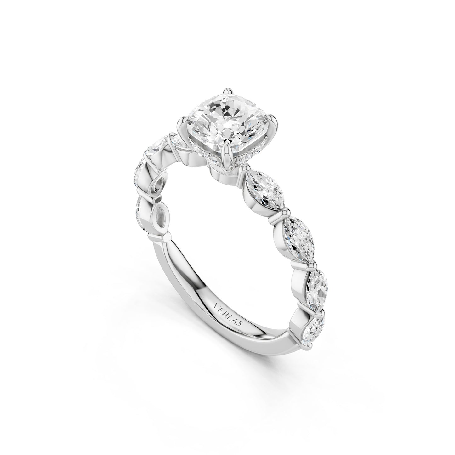 Cushion-Marquise  Hidden Halo Diamond Ring