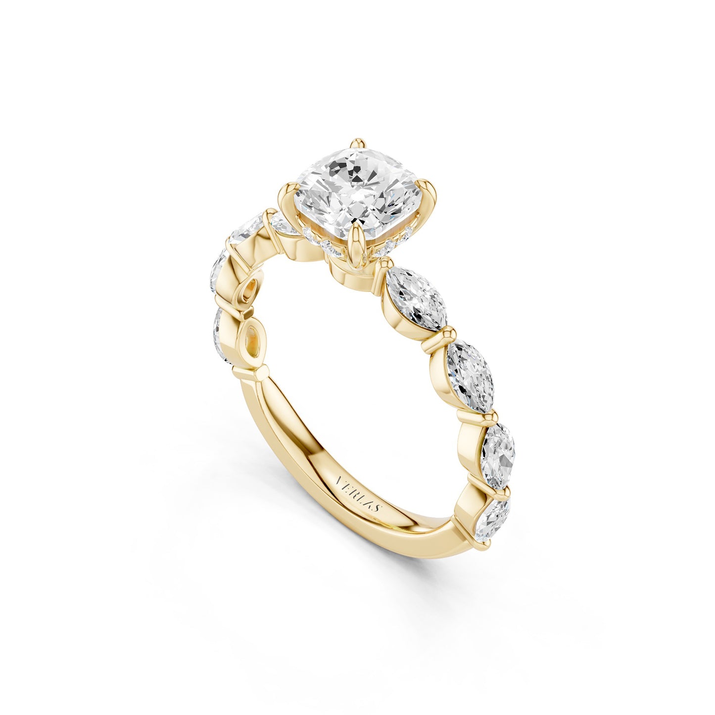 Cushion-Marquise  Hidden Halo Diamond Ring