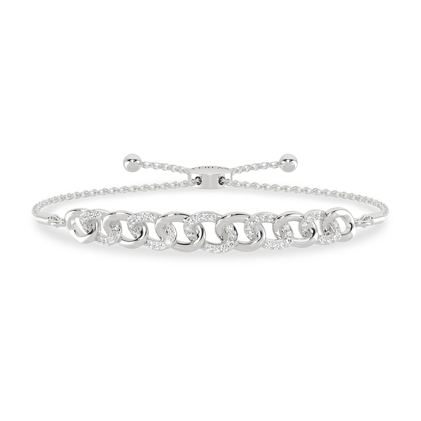 Alternating Diamond Curb Link Bolo Bracelet