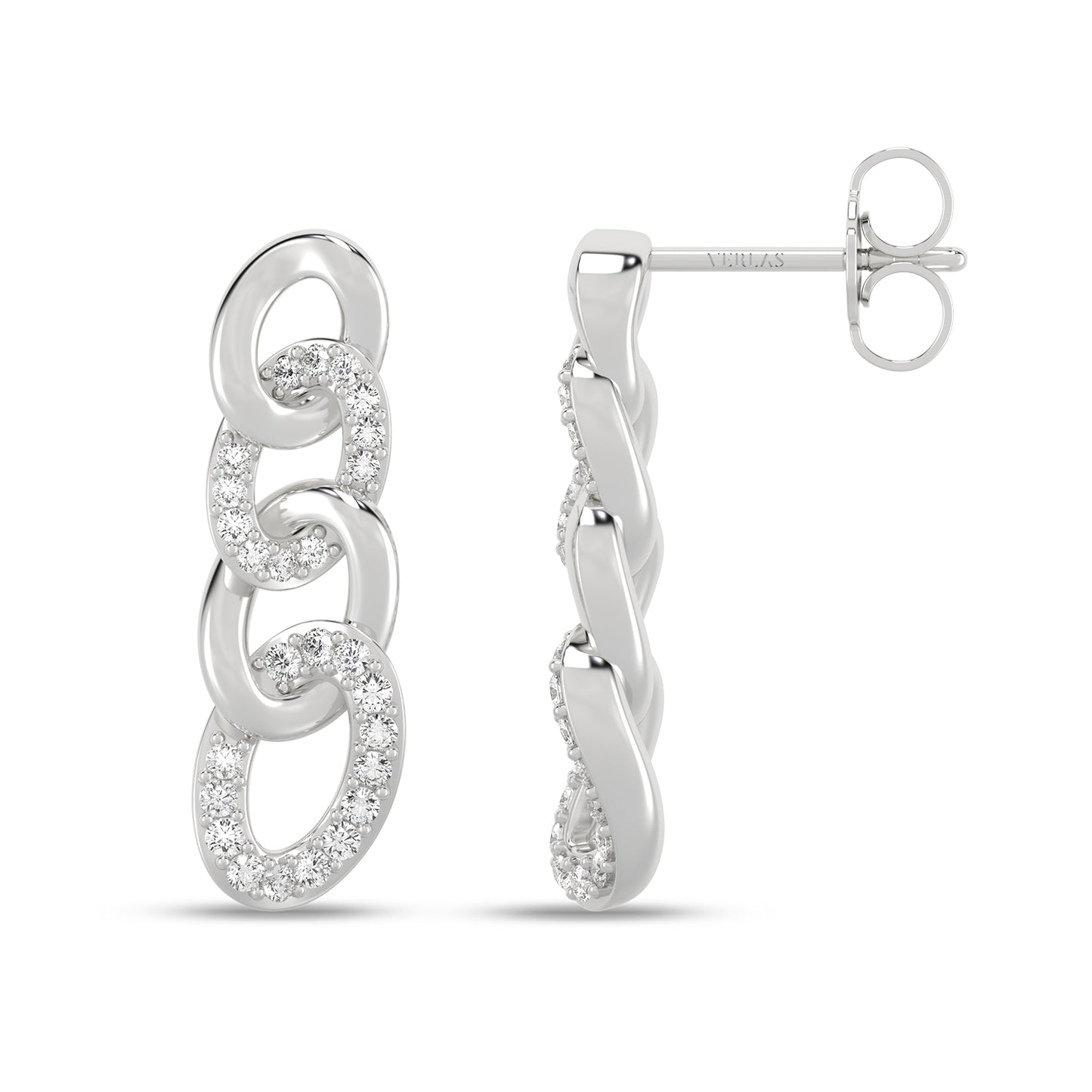 Alternating Diamond Cuban Link Drop Earrings