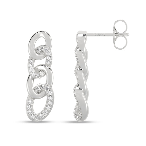 Alternating Diamond Cuban Link Drop Earrings