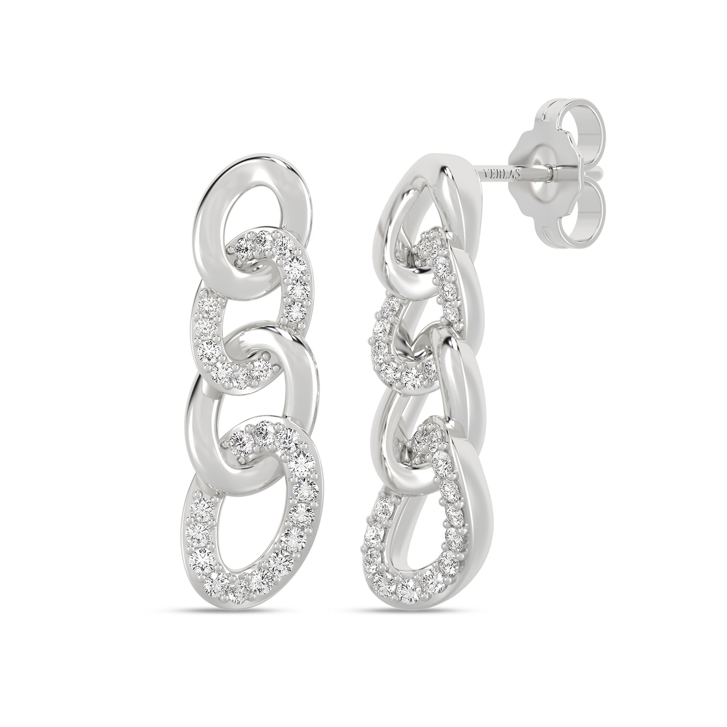 Alternating Diamond Cuban Link Drop Earrings