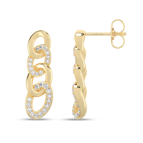 Alternating Diamond Cuban Link Drop Earrings